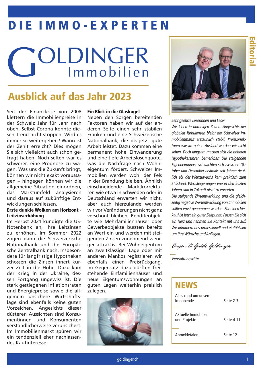 Hausmagazin «Die IMMO-EXPERTEN»